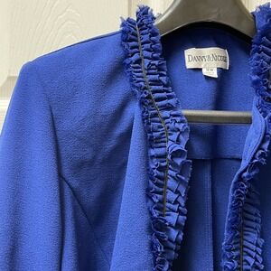 Vintage Danny and Nicole‎ Women's Jacket Size 16W Blue Ruffled Neckline Cropped